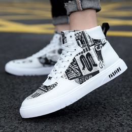 2024 Autumn New Trendy Mens Shoes Personalized Graffiti High Top Mens Shoes Leisure Four Seasons Student Sports Board Shoes Mens Trendy Shoes