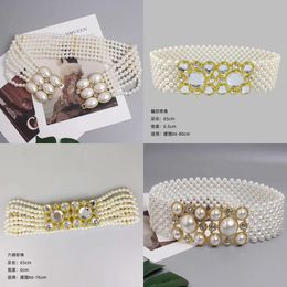 Pearl Large Waist Chain Womens Elastic Belt with Diamond Decoration Allmatch Skirt Fashion Casual Design Girdle Gothic 240401