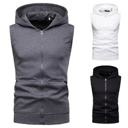 Summer Fashion Mens Hooded Hip Hop Tank Top European Size Casual Cardigan T-shirt 240419