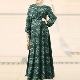 Ethnic Clothing Women Dress Eid Muslim Dresses Long Sleeve O Neck Dubai Abaya Print Robe Patchwork Kaftan Casual Abayas Ramadan Morocco