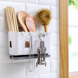 Kitchen Storage Wall Mounted Cutlery Drainer Rack With Drip Tray Utensils Spoon Fork Chopsticks Holder Gadget