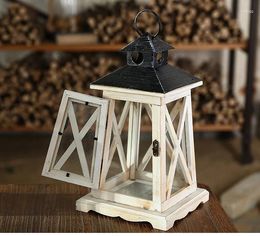 Candle Holders Wooden Glass Lantern Indoor Soft Portable Decoration Household Gift