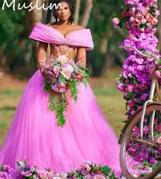 Party Dresses Sexy Illusion Pink Evening Dress Off Shoulders Long Sleeve Lace Prom For Black Girls A Line Tulle Engagement Formal Gown