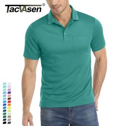 TACVASEN Summer Quick Dry Polos T-shirts Mens Breathable Sport Hiking Tee shirts Casual Golf T-Shirt Work Tops With Pocket 240418