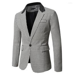 Men's Suits Autumn Single Breasted Plaid Suit Jacket Slim Fitting And Fashionable Urban Casual Solid Color One Button