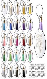 100Pcs Acrylic Keychain Blanks with Circle Clear Keychain Hooks Leather Tassel Pendant Keychains for DIY and Crafts2796503