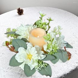 Decorative Flowers Artificial Dahlia Candle Ring Elegant Wreath With Green Leaves Flower Garland For Home Wedding