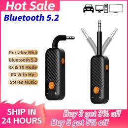 Adapter 2 in 1 Portable Receiver Transmitter 5.2 Bluetooth 3.5mm AUX Stereo Wireless Audio Adapter With Mic for Headphone TV Car Audio