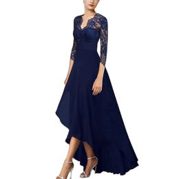 Elegant Hi-Lo Lace V-Neck Mother of the Bride Dresses Chiffon Asymmetrical Godmother Dresses Formal Party Gown Pleats La madre del vestido de novia Women Dresses