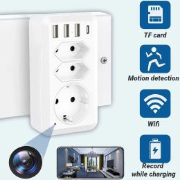 Cameras Hd Portable Household Wall Eu Plug Wireless Ip Camera Wifi Remote Monitoring Eu Standard Socket Mini Camera with Usb Interface