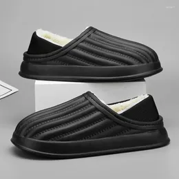 Slippers Winter Solid Concise Men's Eva Shoes For Men Round Toe Warm Slip-on Male Cotton Sandals High Quality House Man