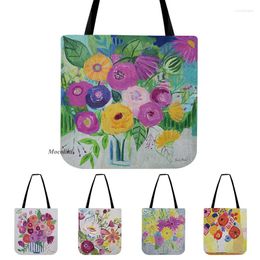 Storage Bags Pretty Flower Oil Painting Still Life Art Gallery Souvenir Gift Linen Tote Bag Water Resistant Fabric Rose Shopper Shoulder