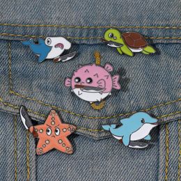 Killer From Ocean Enamel Pins Dolphin Puffer Fish Turtle Shark Starfish Brooch Lapel Badges Animal Jewellery Gift for Kids Friends anime accessory