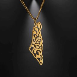 Pendant Necklaces Skyrim New Israel and Palestine Map Necklace for Men Women Stainless Steel Gold Colour Pendant Necklaces Jewellery Gift 2023 Y240420