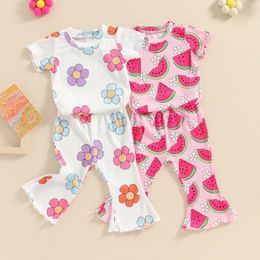 Clothing Sets FOCUSNORM 1-5Y Lovely Toddler Kids Girls Clothes 2pcs Floral/Watermelon Print Short Sleeve T-Shirt And Elastic Flare Pants