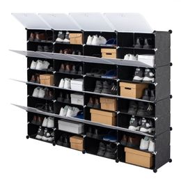 8-Tier Portable 64 Pair Shoe Rack Organiser 32 Grids Tower Shelf Storage Cabinet Stand Expandable for Heels, Boots, Slippers, Black