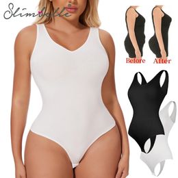 Womens Bodysuit Tummy Control Shapewear Thong Camisole Tank Tops Seamless Full Body Shaper Slimming Waist Trainer Corset 240420