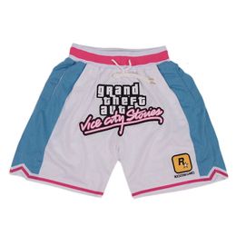 Basketball Shorts GTA VICE CITY Sewing Embroidery Outdoor Sport Beach Pants HighQuality Mesh Ventilation White 240416