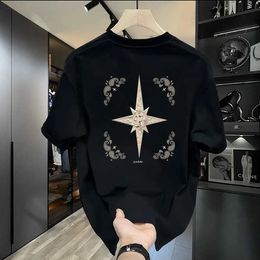 2024 Leisure Fashion Loose Mens Short sleeved T-shirt New Cotton Print Cross Clothing Slim Fit Round Neck Half Sleeve