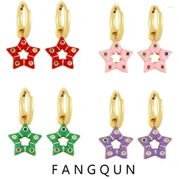 Stud Earrings INS Fashion Colorful Enamel Star Hoop For Women Bohemia 18K Gold Zircon Huggie Earring Party Jewelry