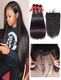 Brazilian Straight Hair Bundles With Frontal Brown Lace Closure Human Hair Frontal With Bundles9305713