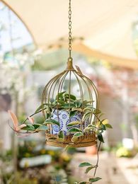 Vases Style Cage Hooks Gardening Make Retro Hanging Decorate Ironwork Family Old Garden Basket Flower Courtyard Vase Bird Balcony Pot