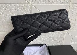 Woman Wallet Zipper Coin Purse Luxury Designer Clutch Sheepskin Long Passport Bag Caviar Key Case Genuine Leather Grid Pattern Cow9530228