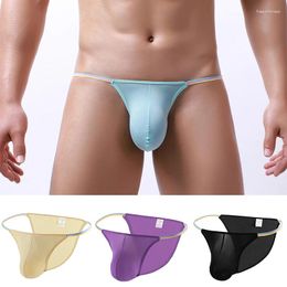 Underpants Men Sexy Ice Silk Briefs Boxer Low Waist Underwear Thong Ultra-thin T-Back Fashion Breathable