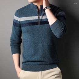 Men's Sweaters 2024 Wool Mens Sweater Luxury Half Turtleneck Computer Knitted Zipper Male Spring Autumn Pullover Man