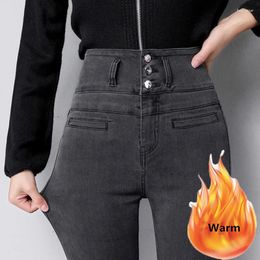 Women's Jeans High Waist Slim Thicken Oversized 5xl Warm Skinny Denim Pant Plush Lined Winter Pencil Trousers Stretch Vaqueros