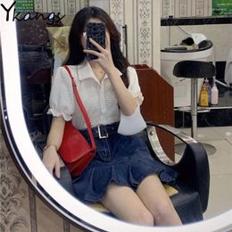Skirts Streetwear High Waist A-line Pleated Denim Women Y2K Punk Ruffles Korean Fashion Jeans Short Summer Harajuku Skirt