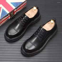 Casual Shoes Men's Business Office Formal Dress Lace-up Derby Shoe Black Tide Platform Sneakers Original Leather Footwear Zapato