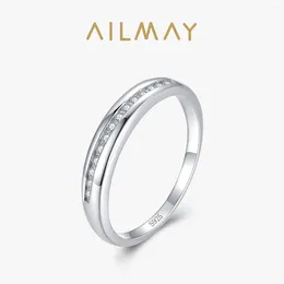Cluster Rings Ailmay Real 925 Sterling Silver Exquisite Charm Clear Zircon Ring For Women Wedding Engagement Jewellery Gift