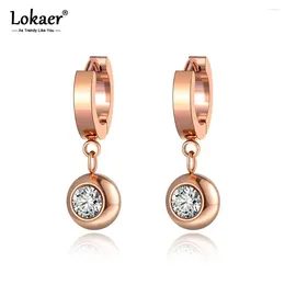 Hoop Earrings Office/Career Style Titanium Steel Round CZ Crystal Trendy Rhinestone Jewelry For Women E20245