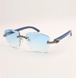 New Design Bouquet blue Diamonds Hand Carved Seasonal Fashion Sunglasses 3524029 Assorted Colours Wood Temples and 58mm Cut Lens Th5307319