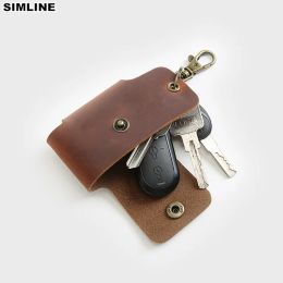 Wallets SIMLINE Genuine Leather Car Key Wallet Holder For Men Male Vintage Crazy Horse Cowhide Small Key Wallets Bag Case Organiser Man