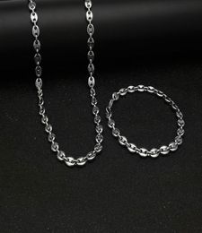 316L Stainless Steel Coffee Bean Chain 22quotNecklace and 8quotBracelets Fashion Hip Hop Jewellery Set Gold Chain for Men3207735