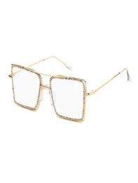 Luxury Diamond Sunglasses Large Frame Square Crystal Eyeglasses Transparent Lens Glasses Outdoors Driving Eyewear3655481