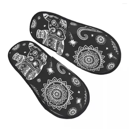 Slippers Winter Slipper Woman Man Fluffy Warm Lotus Ethnic Elephant African Tribal Print House Funny Shoes