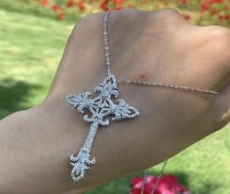 Whole Professional Luxury Jewelry Key Cross Pendant Real 925 Sterling Silver Pave White Sapphire CZ Diamond Women Wedding Neck77981323459