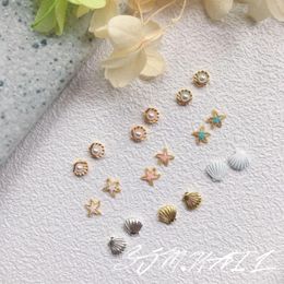 Nail Art Decorations 10pcs Summer Sea Shell Charms Pearls Alloy Accessories Japanese Beach Series Exquisite Rhinestone Manicure Parts