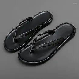 Slippers Flats Flip Flop Genuine Leather Men Summer Top Brand 2024 Fashion Man Designer Beach Flip-flops Light Comfortable