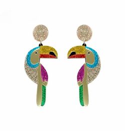 Colours Parrot Dangle Earring HipHop Rock Large Jewellery Glitter Acrylic Bird Drop Earrings for Women Fashion Accessories27088806695