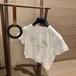 Women's T-Shirt Designer Women T Shirts Womens Spring Summer Fashion Rhinestone Letters Graphic T Round Neck Pullover Cotton Shirt Short Slve Tops One Color Y240420