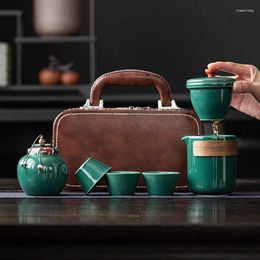 Teaware Sets Celadon Ge Kiln Open Piece For Outdoor Portable Travel Tea Set One Pot Three Cups KuaiKe Cup