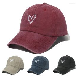 Ball Caps Washed Cotton Vintage Baseball Heart Embroidery Adjustable Outdoor Sun Visor Hats Spring Summer Couple Peaked