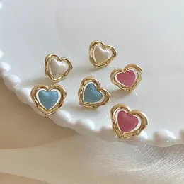 Stud Earrings Fashion Silver Needle Love Drop Oil Ear Studs Sale Sweet Heart Dyeing Candy Colour Charm Jewellery Girl
