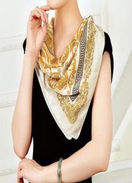 Fashion Oil Painting Scarf Golden Compass Silk Scarf Satin Scarves 90 Large Square Scarf Female3306822
