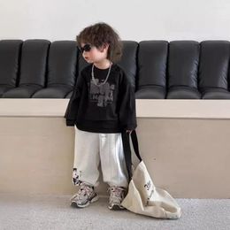 Trousers Children Long Pants 2024 Spring And Autumn All Match Solid Color Print Sweatpants Casual Korean Style Boys Clothes
