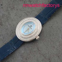 AP Automatic Wrist Watch 67395BC Female Light Blue Plate Original Diamond 18K White Gold Quartz Womens Watch